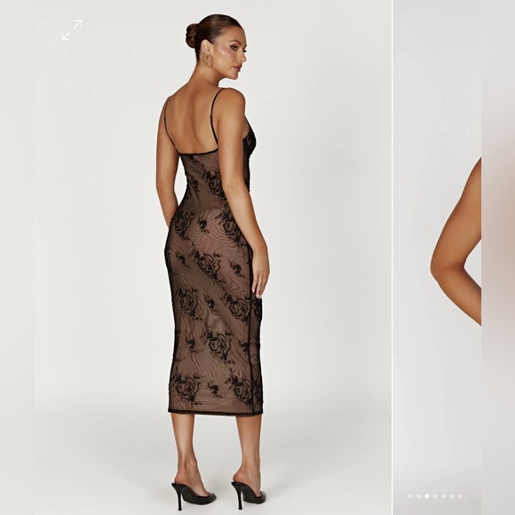 Venice Embroidered Mesh Midi Dress - Black - Picture 2 of 4